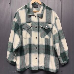 HFX Green White Plaid Flannel Shacket Heavyweight Shirt Jacket XXL 1534711